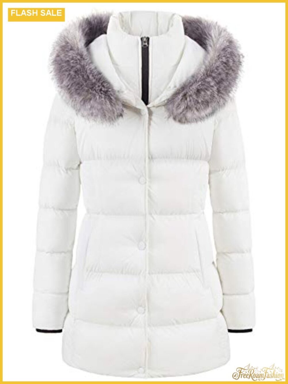 Women's Long Puffer Coat Removable Faux Fur Trim Winter Snow Jacket